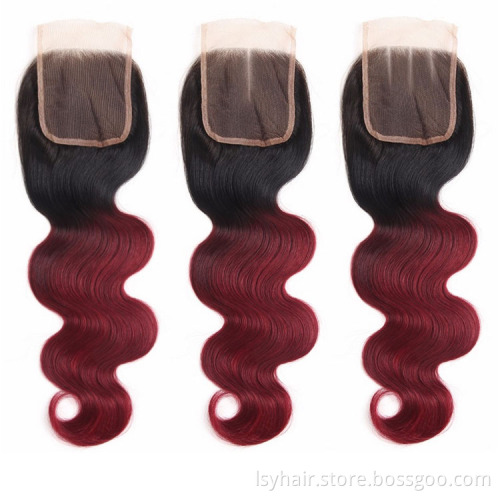 1B/Burgundy Ombre Brazilian Body Wave 3/4 Bundles With Lace Closure Human Hair Bundles And Closure 99J Red Remy Hair Weave